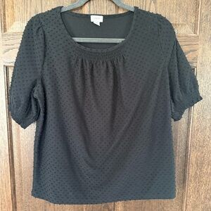 J. Crew Short Sleeve Black Swiss Dot Textured Women's Blouse size medium